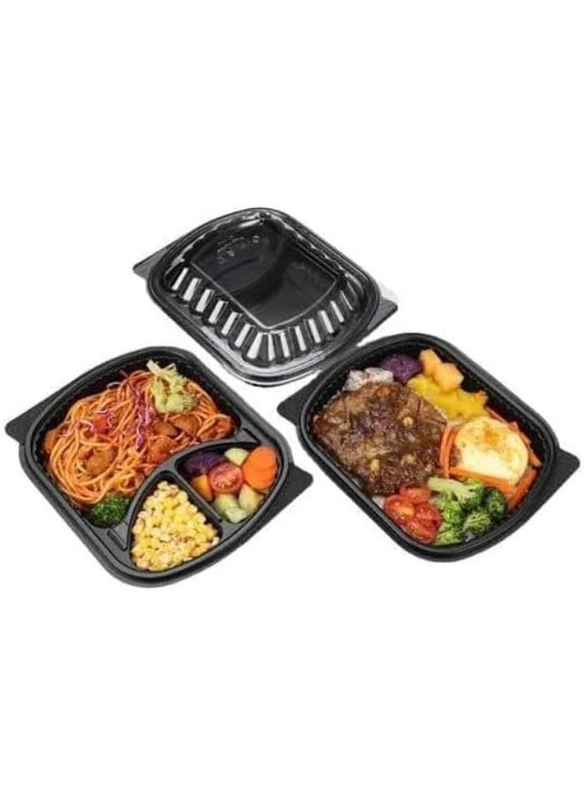 Plastic plates with lid, 3 compartments (10 pieces) for easy meal organization and food storage. - Image 1